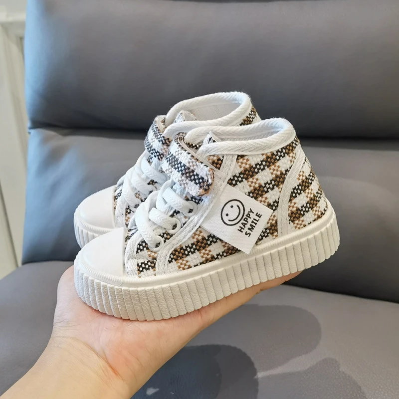 Lifestyle Rubber Outsole High Top Sneaker for Girl Wholesale Children Lace Girl Fashion Canvas Shoes
